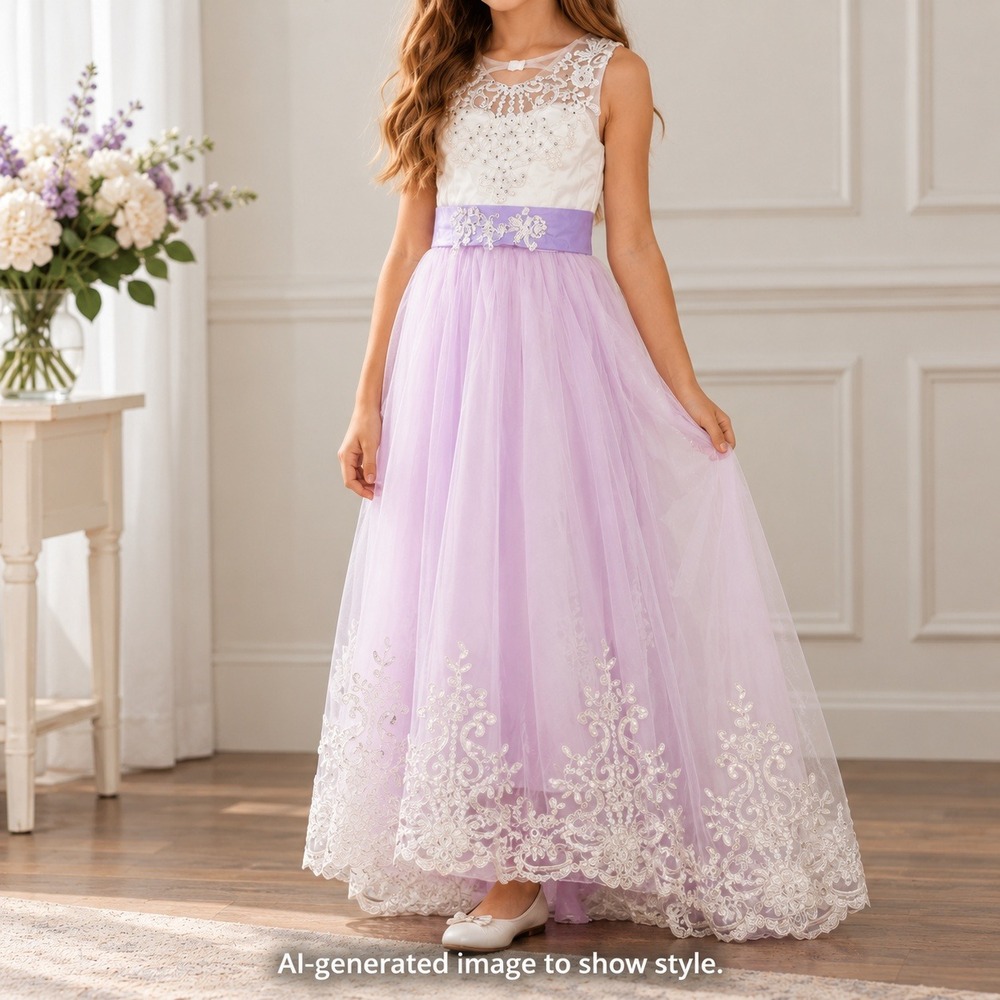 Ai Meng Baby Girls Size 150 (10) White Lavender Lace Tulle Formal Gown Dress